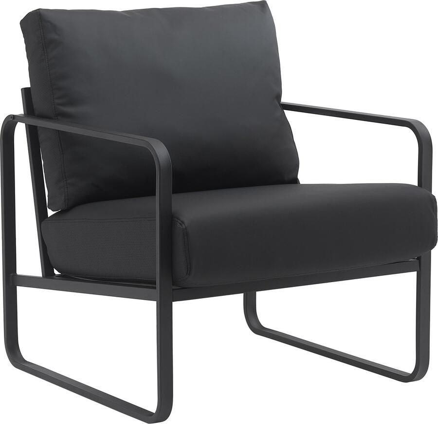 CLP Manea Fauteuil Lounger Met armleuning Design Met stevig metalen frame Gestoffeerde club fauteuil zwart Kunstleer