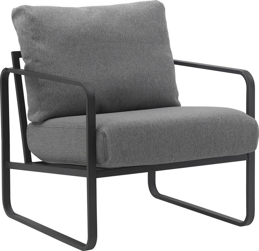 CLP Manea Fauteuil Lounger Met armleuning Design Met stevig metalen frame Gestoffeerde club fauteuil donkergrijs Stof