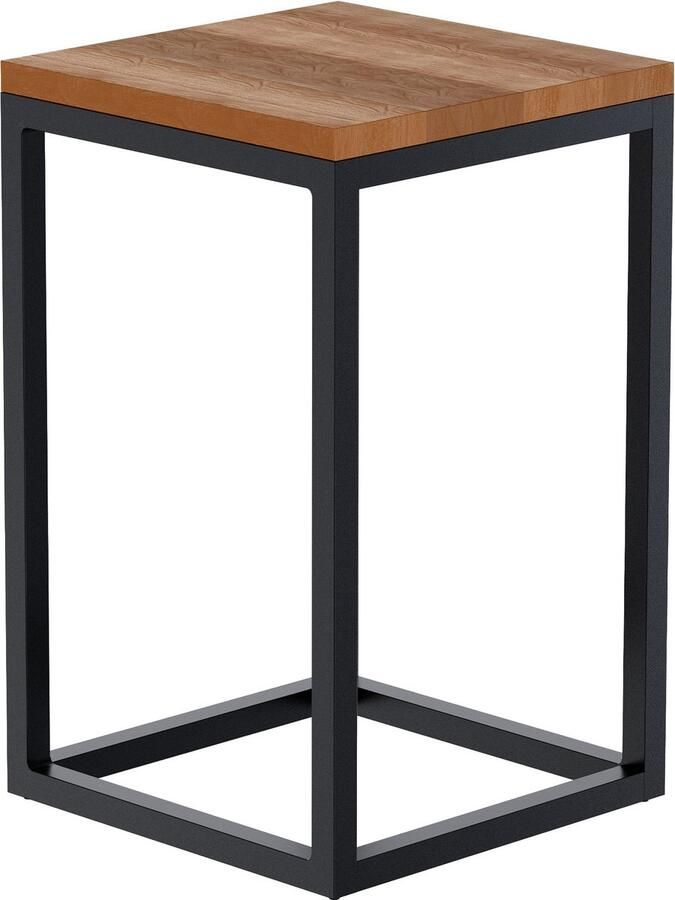 CLP Manteo Bijzettafel metaal met hout woonkamer Salontafel van eikenhout Sofa-tafel met metalen frame Vierkant nachtkastje 46x25x67 cm - Foto 4