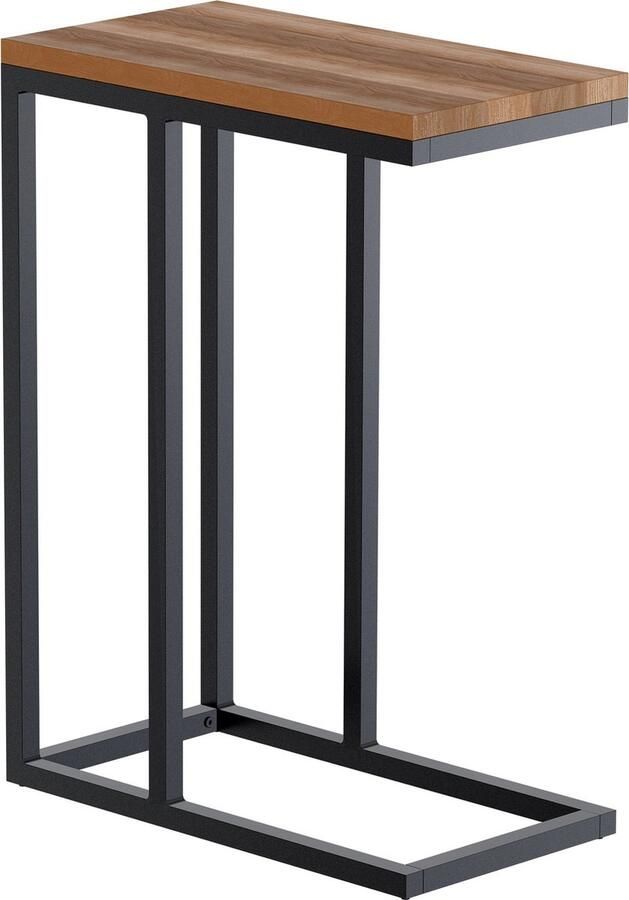 CLP Manteo Bijzettafel metaal met hout woonkamer Salontafel van eikenhout Sofa-tafel met metalen frame Vierkant nachtkastje 46x25x67 cm