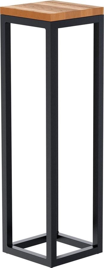 CLP Manteo Bijzettafel metaal met hout woonkamer Salontafel van eikenhout Sofa-tafel met metalen frame Vierkant nachtkastje 46x25x67 cm - Foto 3