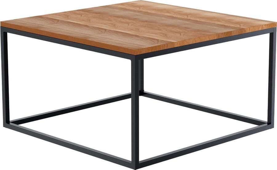 CLP Manteo Bijzettafel metaal met hout woonkamer Salontafel van eikenhout Sofa-tafel met metalen frame Vierkant nachtkastje 80x80x45 cm