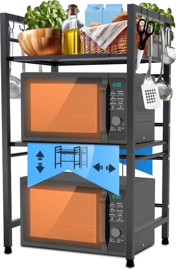Clp Marana Magnetronkast Magnetronrek Magnetrondeksel Keukenkast voor magnetron Kast Rek Beugel Plank zwart 3-traps