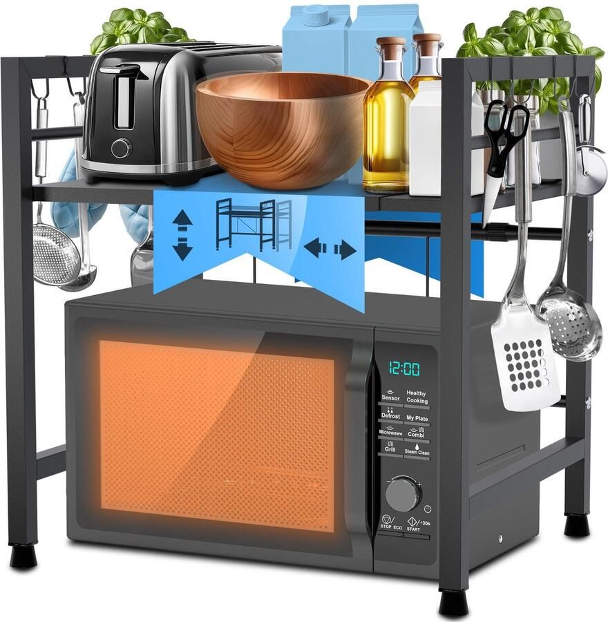 Clp Marana Magnetronkast Magnetronrek Magnetrondeksel Keukenkast voor magnetron Kast Rek Beugel Plank zwart 2-traps