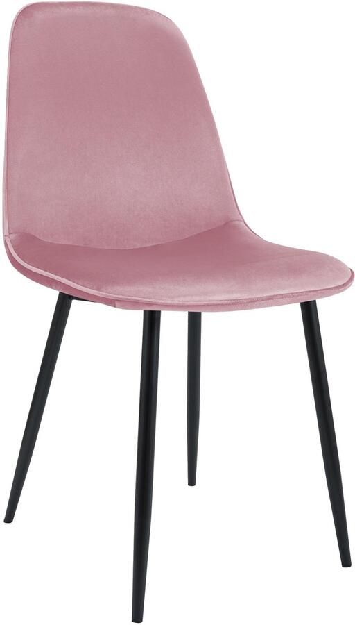 CLP Maryam Eetkamerstoel klassiek met rugleuning zwart metalen frame belastbaar tot 150 kg Fluweel roze