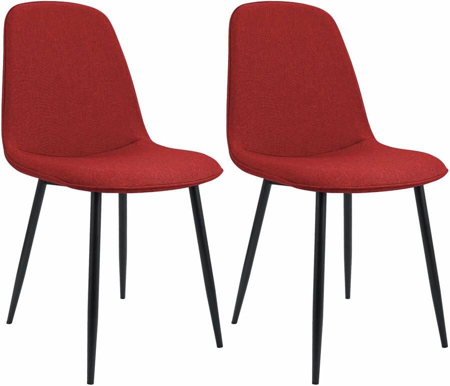 CLP Maryam Set van 2 eetkamerstoelen klassiek met rugleuning zwart metalen frame belastbaar tot 150 kg Stof rood