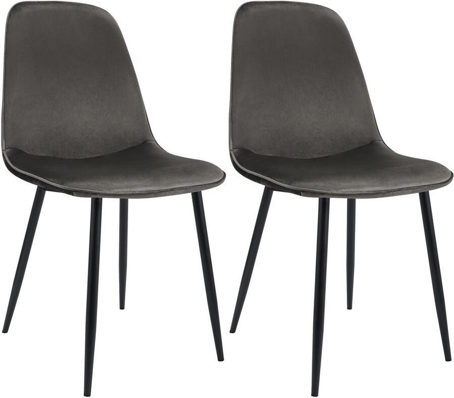 CLP Maryam Set van 2 eetkamerstoelen klassiek met rugleuning zwart metalen frame belastbaar tot 150 kg Fluweel antraciet