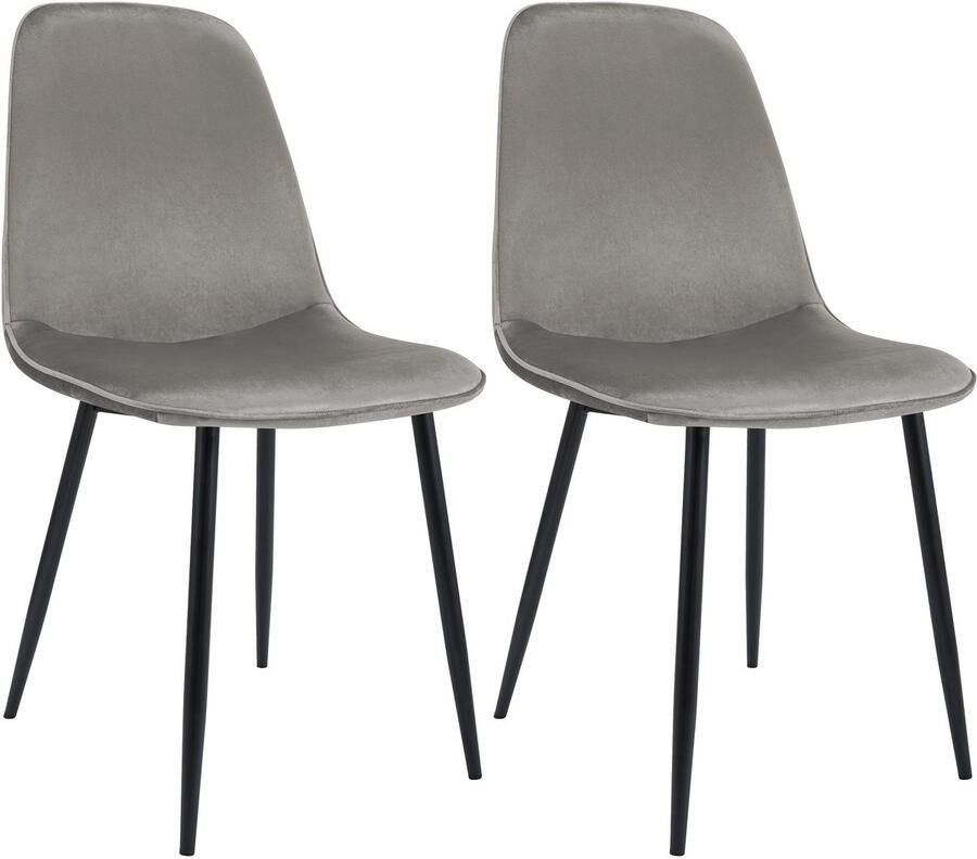 CLP Maryam Set van 2 eetkamerstoelen klassiek met rugleuning zwart metalen frame belastbaar tot 150 kg Fluweel licht grijs