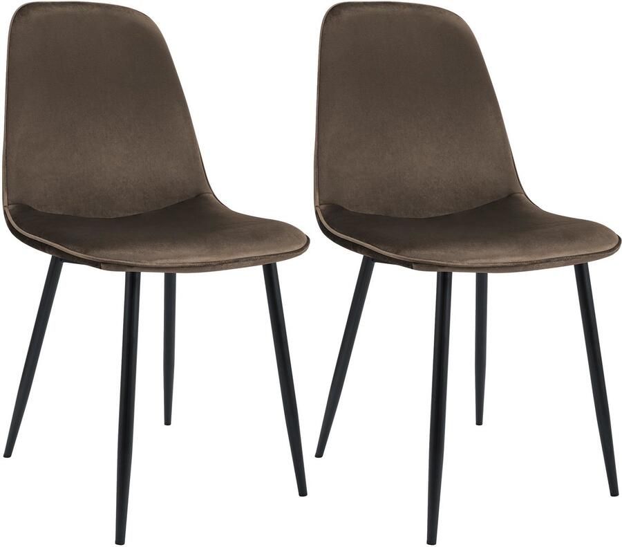 CLP Maryam Set van 2 eetkamerstoelen klassiek met rugleuning zwart metalen frame belastbaar tot 150 kg Fluweel bruin