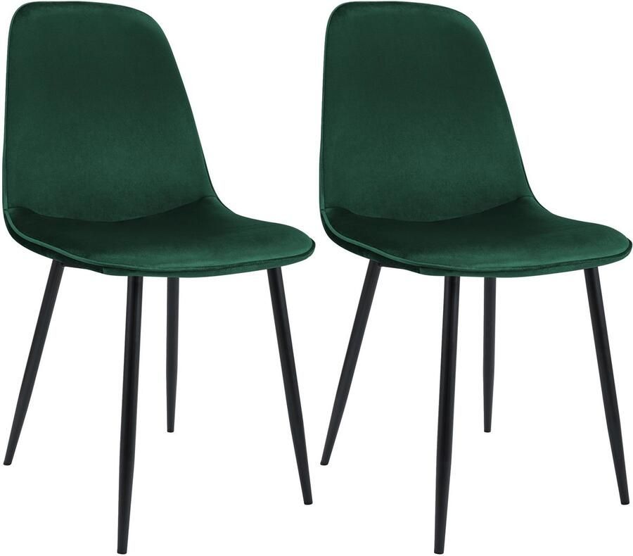CLP Maryam Set van 2 eetkamerstoelen klassiek met rugleuning zwart metalen frame belastbaar tot 150 kg Fluweel groen