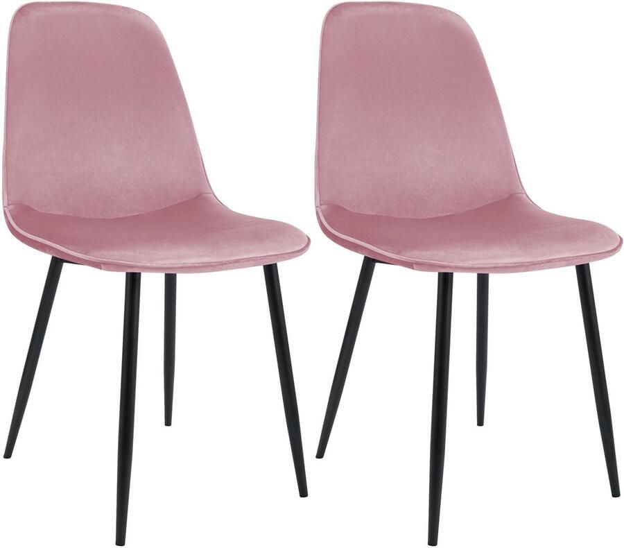 CLP Maryam Set van 2 eetkamerstoelen klassiek met rugleuning zwart metalen frame belastbaar tot 150 kg Fluweel roze
