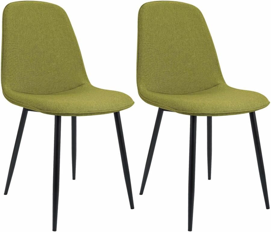 CLP Maryam Set van 2 eetkamerstoelen klassiek met rugleuning zwart metalen frame belastbaar tot 150 kg Stof groen