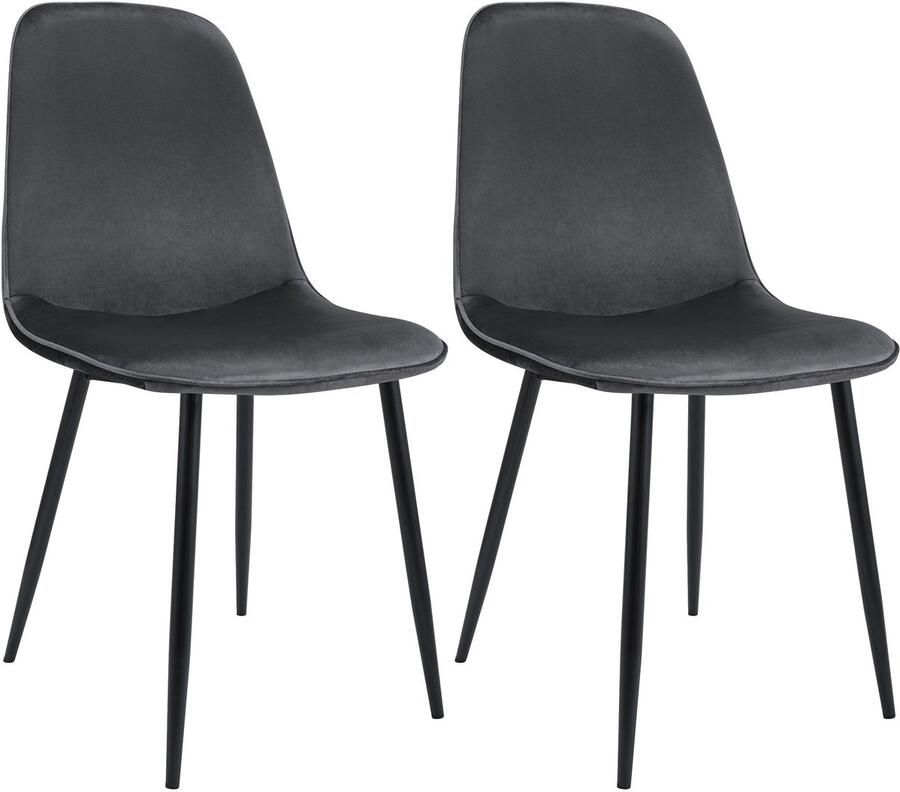 CLP Maryam Set van 2 eetkamerstoelen klassiek met rugleuning zwart metalen frame belastbaar tot 150 kg Fluweel donkergrijs