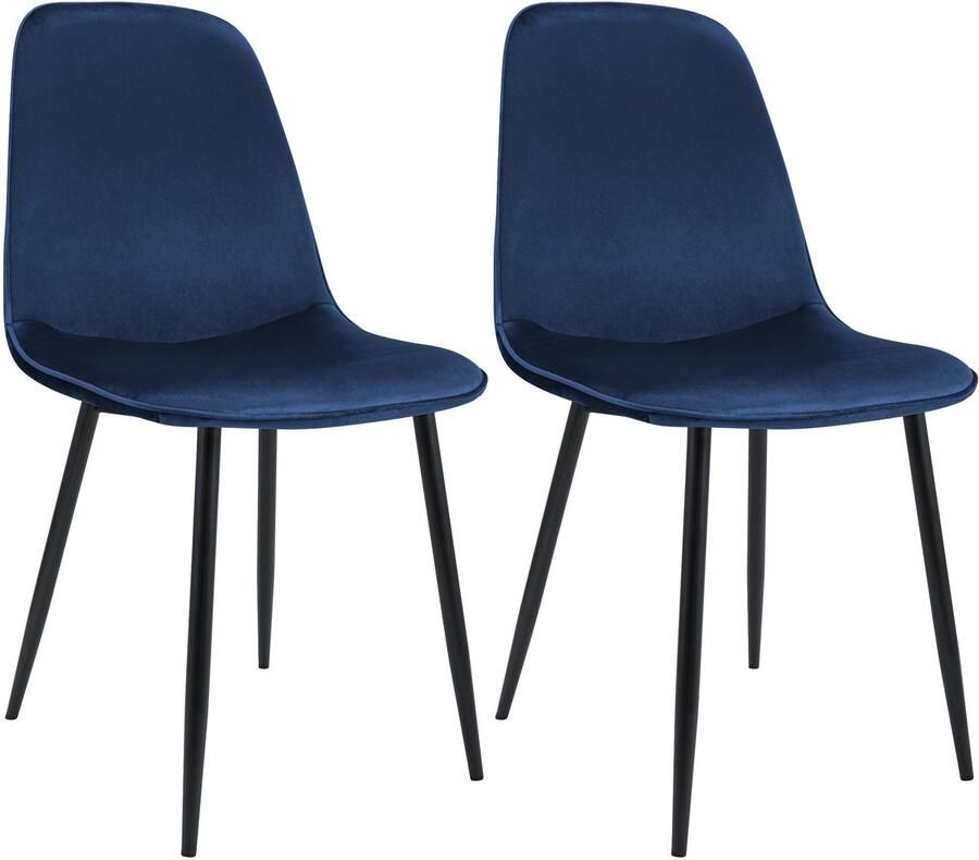 CLP Maryam Set van 2 eetkamerstoelen klassiek met rugleuning zwart metalen frame belastbaar tot 150 kg Fluweel donkerblauw
