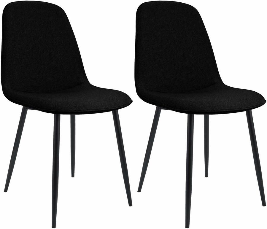 CLP Maryam Set van 2 eetkamerstoelen klassiek met rugleuning zwart metalen frame belastbaar tot 150 kg Stof zwart