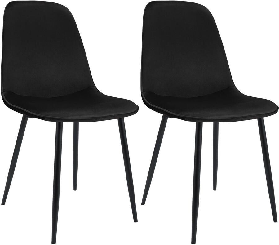 CLP Maryam Set van 2 eetkamerstoelen klassiek met rugleuning zwart metalen frame belastbaar tot 150 kg Fluweel zwart