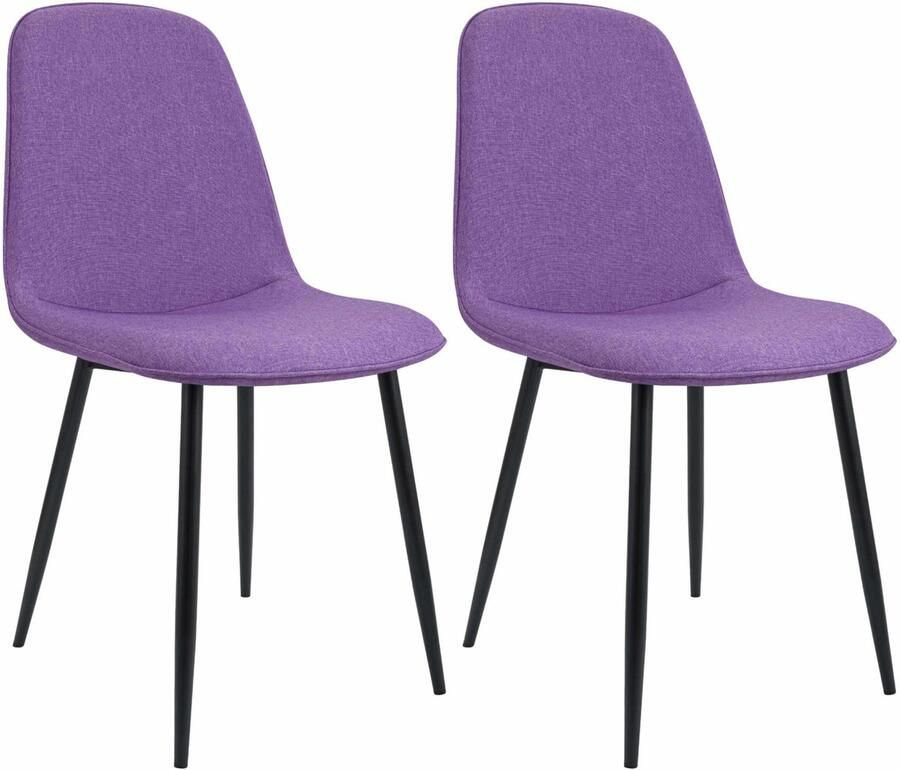 CLP Maryam Set van 2 eetkamerstoelen klassiek met rugleuning zwart metalen frame belastbaar tot 150 kg Stof purper