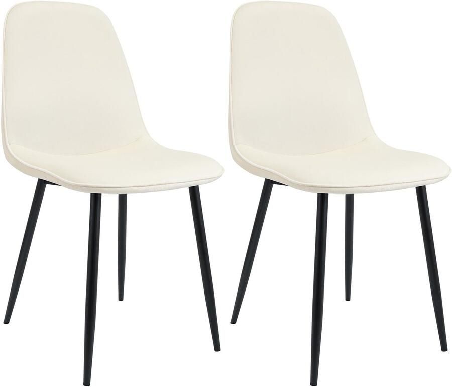 CLP Maryam Set van 2 eetkamerstoelen klassiek met rugleuning zwart metalen frame belastbaar tot 150 kg Fluweel creme