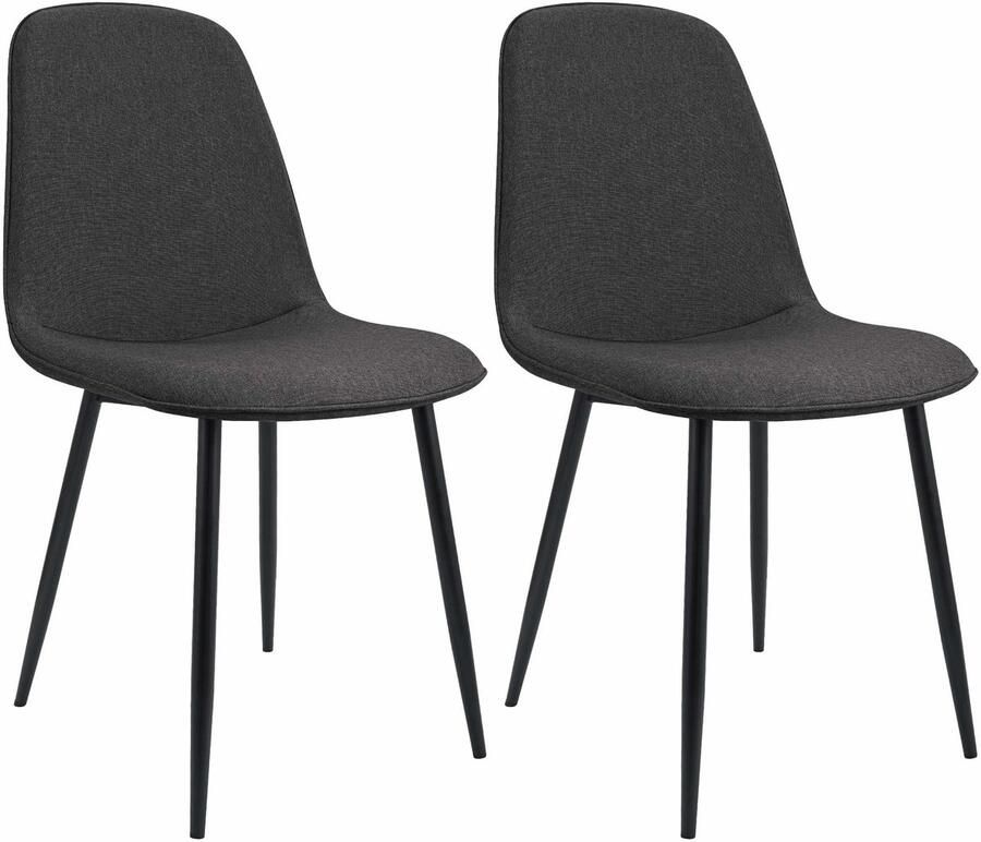 CLP Maryam Set van 2 eetkamerstoelen klassiek met rugleuning zwart metalen frame belastbaar tot 150 kg Stof donkergrijs
