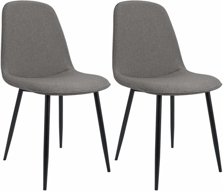 CLP Maryam Set van 2 eetkamerstoelen klassiek met rugleuning zwart metalen frame belastbaar tot 150 kg Stof licht grijs
