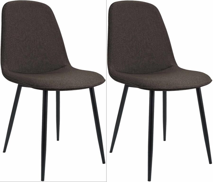 CLP Maryam Set van 2 eetkamerstoelen klassiek met rugleuning zwart metalen frame belastbaar tot 150 kg Stof bruin