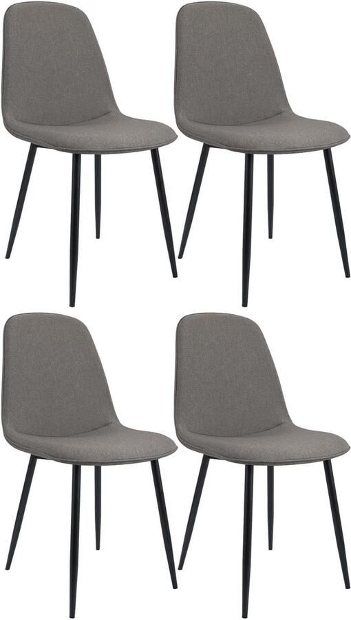CLP Maryam Set van 4 eetkamerstoelen klassiek met rugleuning zwart metalen frame belastbaar tot 150 kg Stof licht grijs