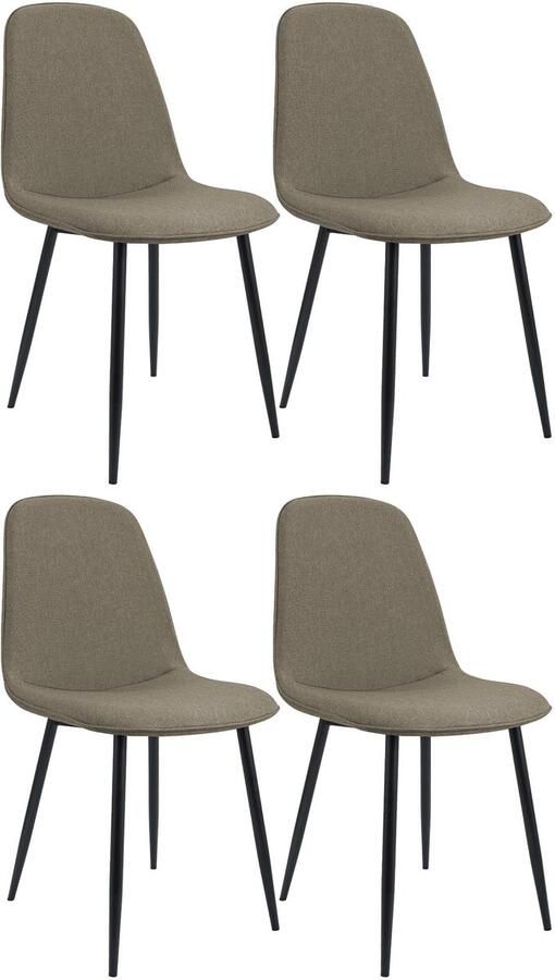 CLP Maryam Set van 4 eetkamerstoelen klassiek met rugleuning zwart metalen frame belastbaar tot 150 kg Stof taupe