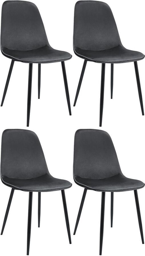 CLP Maryam Set van 4 eetkamerstoelen klassiek met rugleuning zwart metalen frame belastbaar tot 150 kg Fluweel donkergrijs