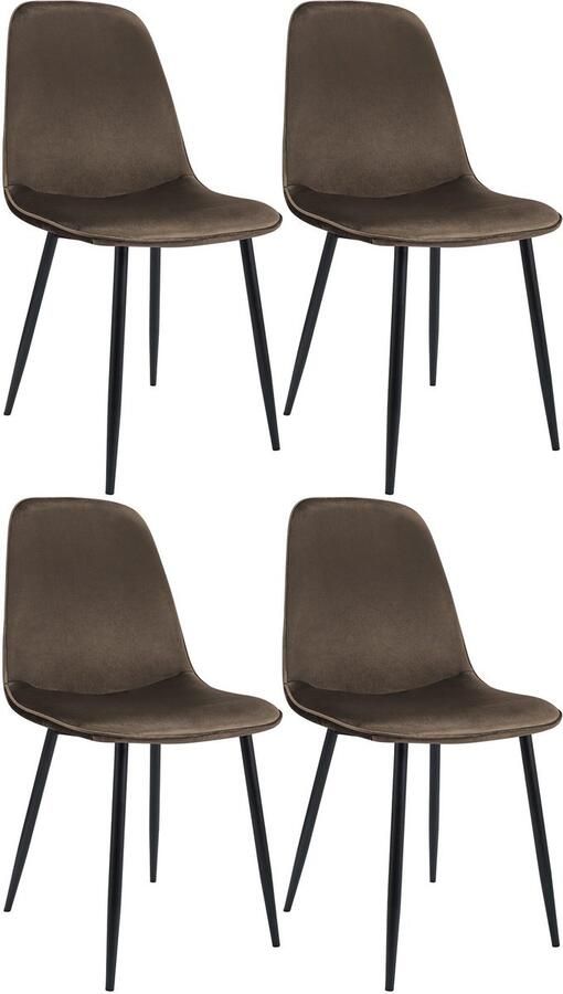 CLP Maryam Set van 4 eetkamerstoelen klassiek met rugleuning zwart metalen frame belastbaar tot 150 kg Fluweel bruin