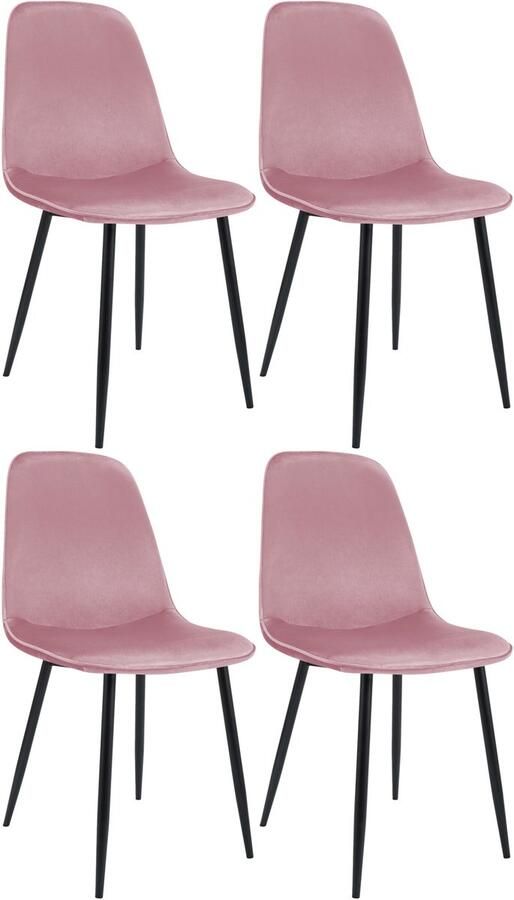 CLP Maryam Set van 4 eetkamerstoelen klassiek met rugleuning zwart metalen frame belastbaar tot 150 kg Fluweel roze