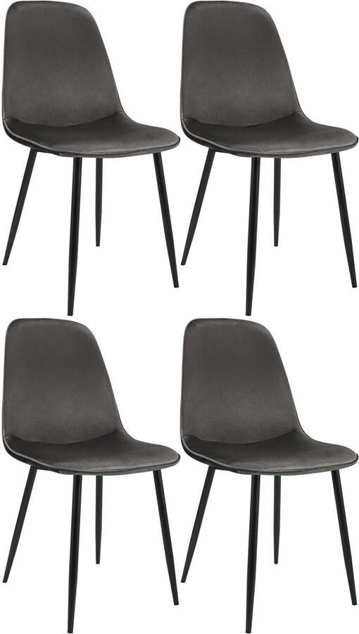 CLP Maryam Set van 4 eetkamerstoelen klassiek met rugleuning zwart metalen frame belastbaar tot 150 kg Fluweel antraciet