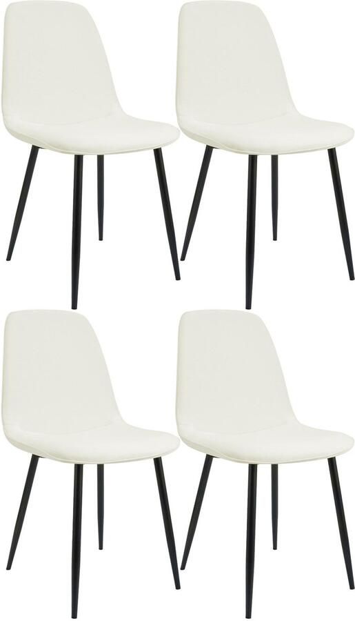 CLP Maryam Set van 4 eetkamerstoelen klassiek met rugleuning zwart metalen frame belastbaar tot 150 kg Stof creme