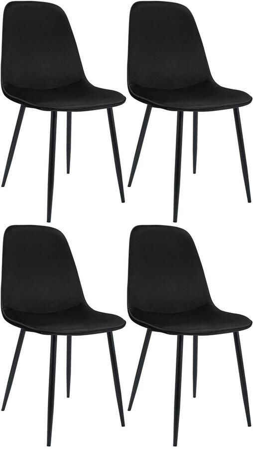 CLP Maryam Set van 4 eetkamerstoelen klassiek met rugleuning zwart metalen frame belastbaar tot 150 kg Fluweel zwart