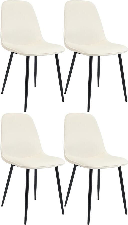 CLP Maryam Set van 4 eetkamerstoelen klassiek met rugleuning zwart metalen frame belastbaar tot 150 kg Fluweel creme