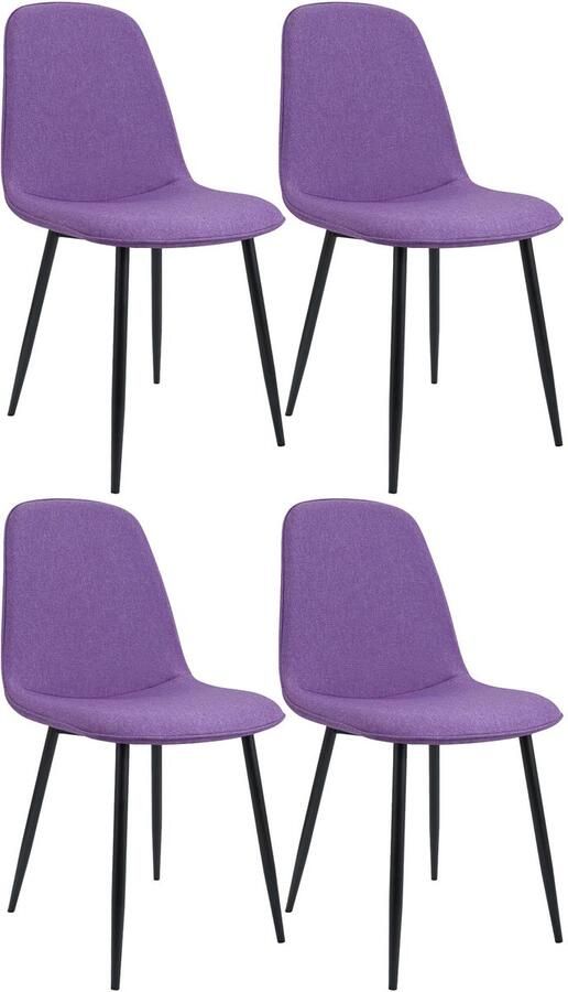 CLP Maryam Set van 4 eetkamerstoelen klassiek met rugleuning zwart metalen frame belastbaar tot 150 kg Stof purper
