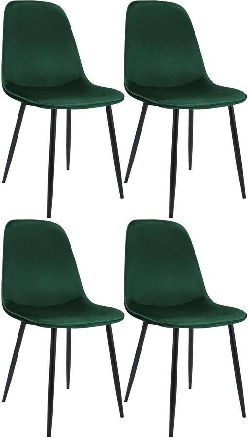 CLP Maryam Set van 4 eetkamerstoelen klassiek met rugleuning zwart metalen frame belastbaar tot 150 kg Fluweel groen