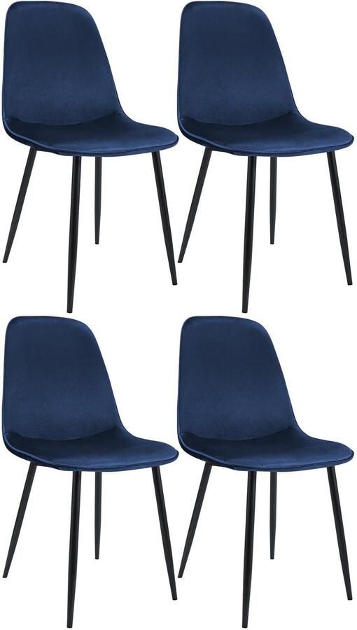 CLP Maryam Set van 4 eetkamerstoelen klassiek met rugleuning zwart metalen frame belastbaar tot 150 kg Fluweel donkerblauw