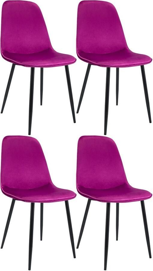 CLP Maryam Set van 4 eetkamerstoelen klassiek met rugleuning zwart metalen frame belastbaar tot 150 kg Fluweel purper