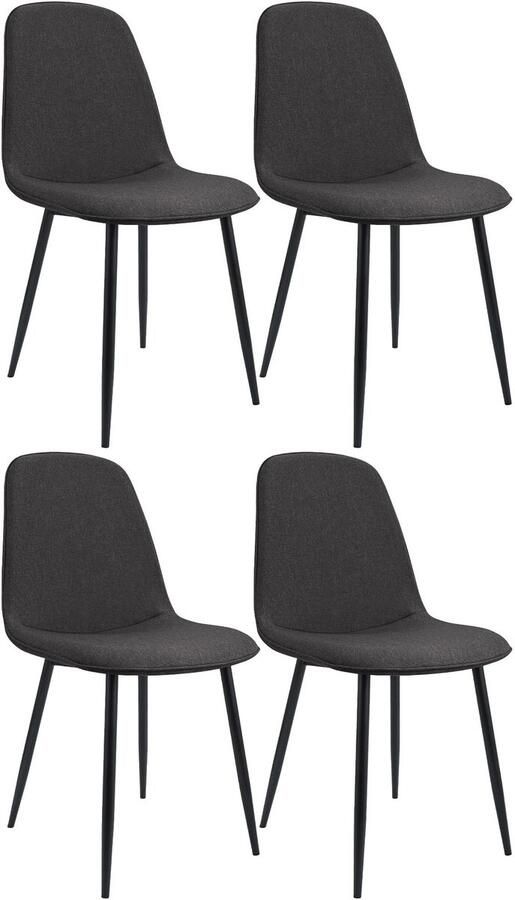 CLP Maryam Set van 4 eetkamerstoelen klassiek met rugleuning zwart metalen frame belastbaar tot 150 kg Stof donkergrijs