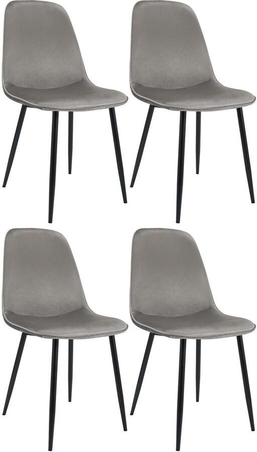 CLP Maryam Set van 4 eetkamerstoelen klassiek met rugleuning zwart metalen frame belastbaar tot 150 kg Fluweel licht grijs