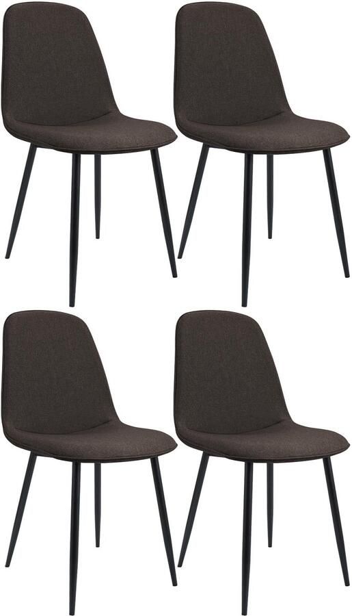 CLP Maryam Set van 4 eetkamerstoelen klassiek met rugleuning zwart metalen frame belastbaar tot 150 kg Stof bruin