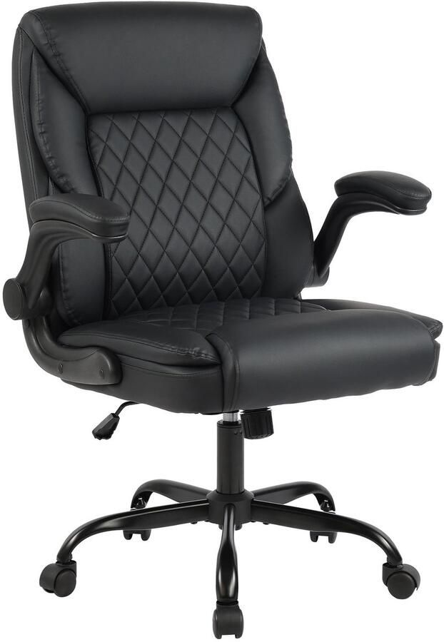 CLP Medfield Bureaustoel voor volwassenen ergonomisch -met armleuningen opklapbaar draaibaar tot 150 kg kunstleer zwart