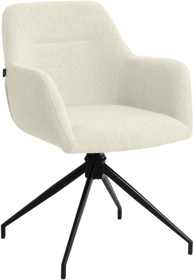 CLP Merlinda Eetkamerstoel Draaibaar 360° Gestoffeerd met Armleuningen Comfortabele Fauteuil Teddy Stof creme - Foto 2