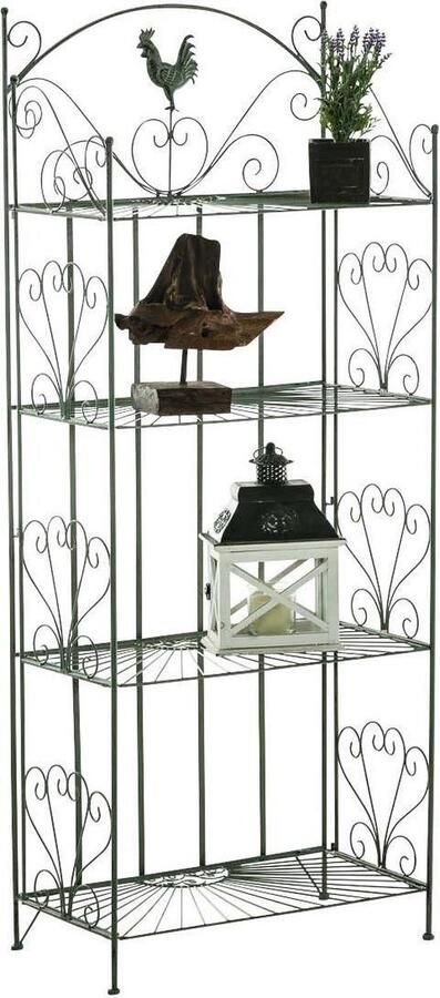 CLP Mia Plantenrek buiten binnen Plantentrap inklapbaar- Bloemenrek Plantenetagere Plantenladder Vier Etages antiek groen