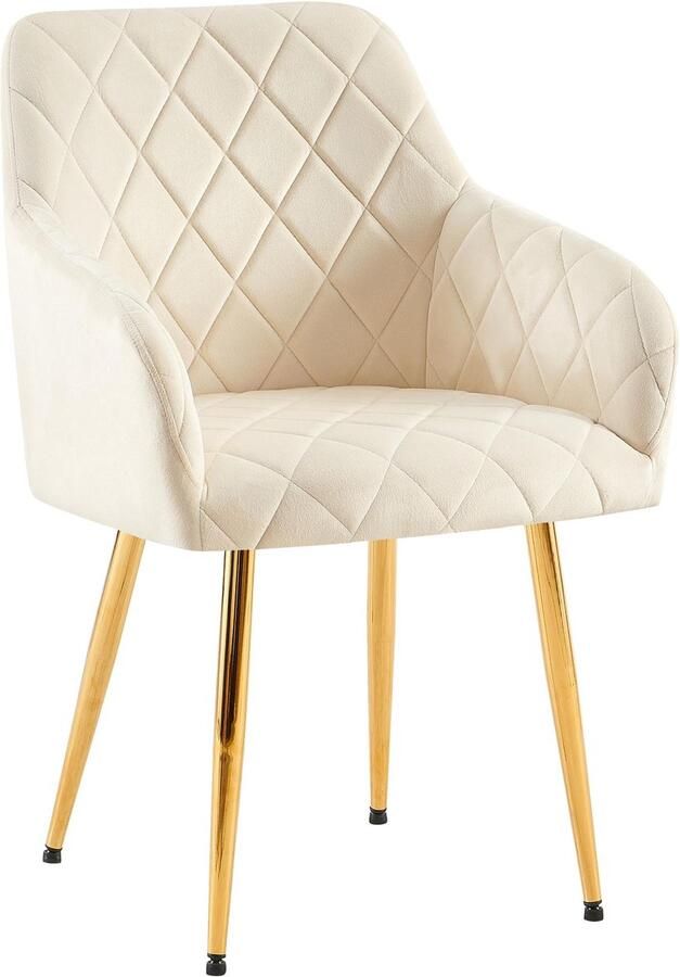 CLP Monett Eetkamerstoel met armleuning klassiek metalen frame Velvet goud creme