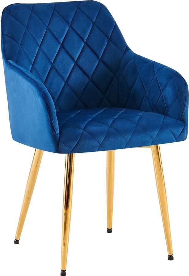 Clp Monett Eetkamerstoel met armleuning klassiek metalen frame Fluweel Metall gold donkerblauw