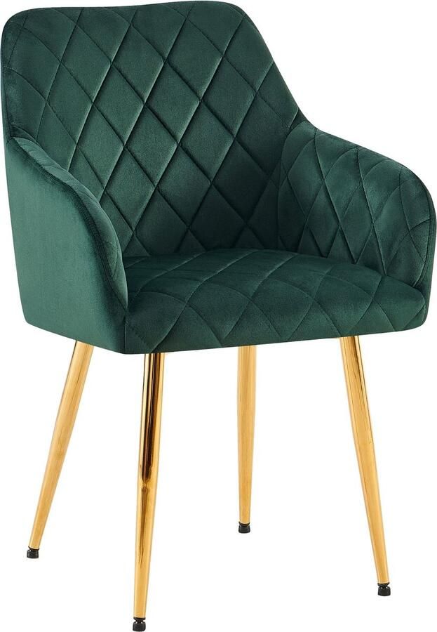 Clp Monett Eetkamerstoel met armleuning klassiek metalen frame Fluweel Metall gold groen