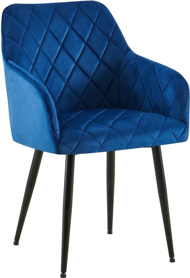 Clp Monett Eetkamerstoel met armleuning klassiek metalen frame Fluweel Metaal mat zwart donkerblauw