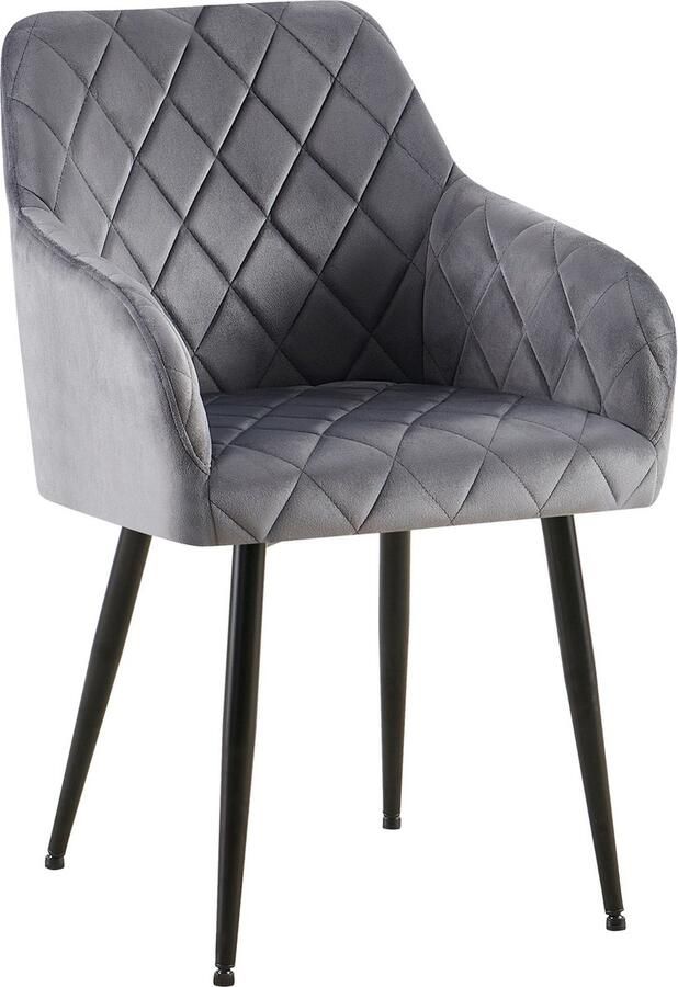 Clp Monett Eetkamerstoel met armleuning klassiek metalen frame Fluweel Metaal mat zwart donkergrijs