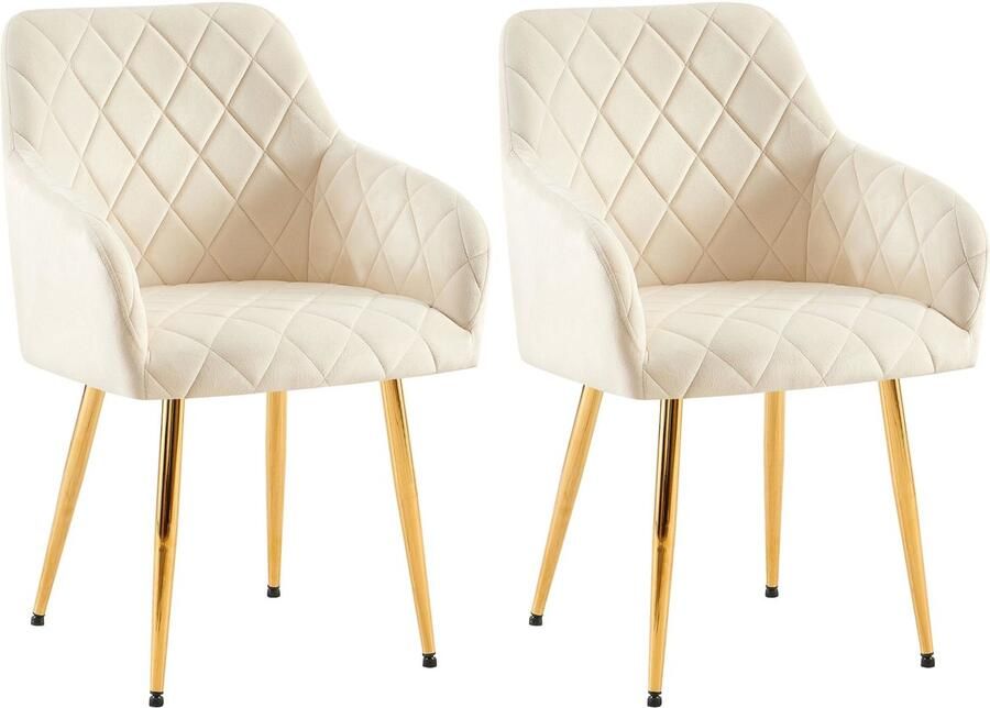 CLP Monett Set van 2 eetkamerstoelen met armleuning klassiek metalen frame Velvet goud creme
